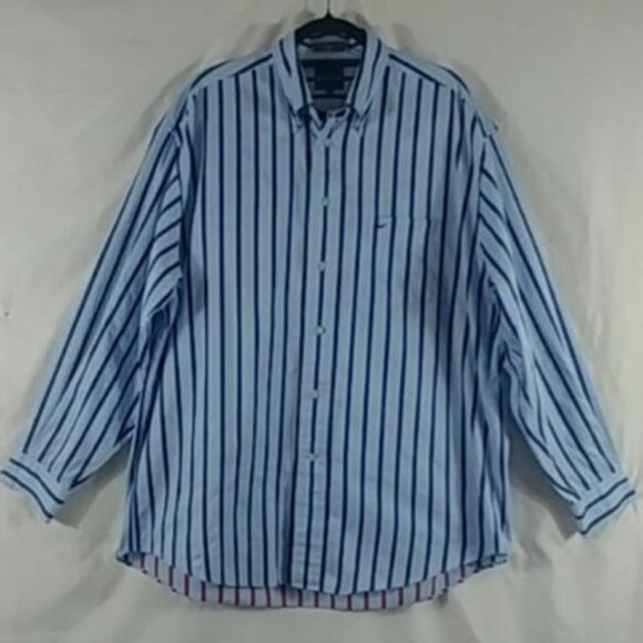 Faconnable Other - Faconnable Shirt Men's Blue White Striped Button Down Long Sleeve Size XL